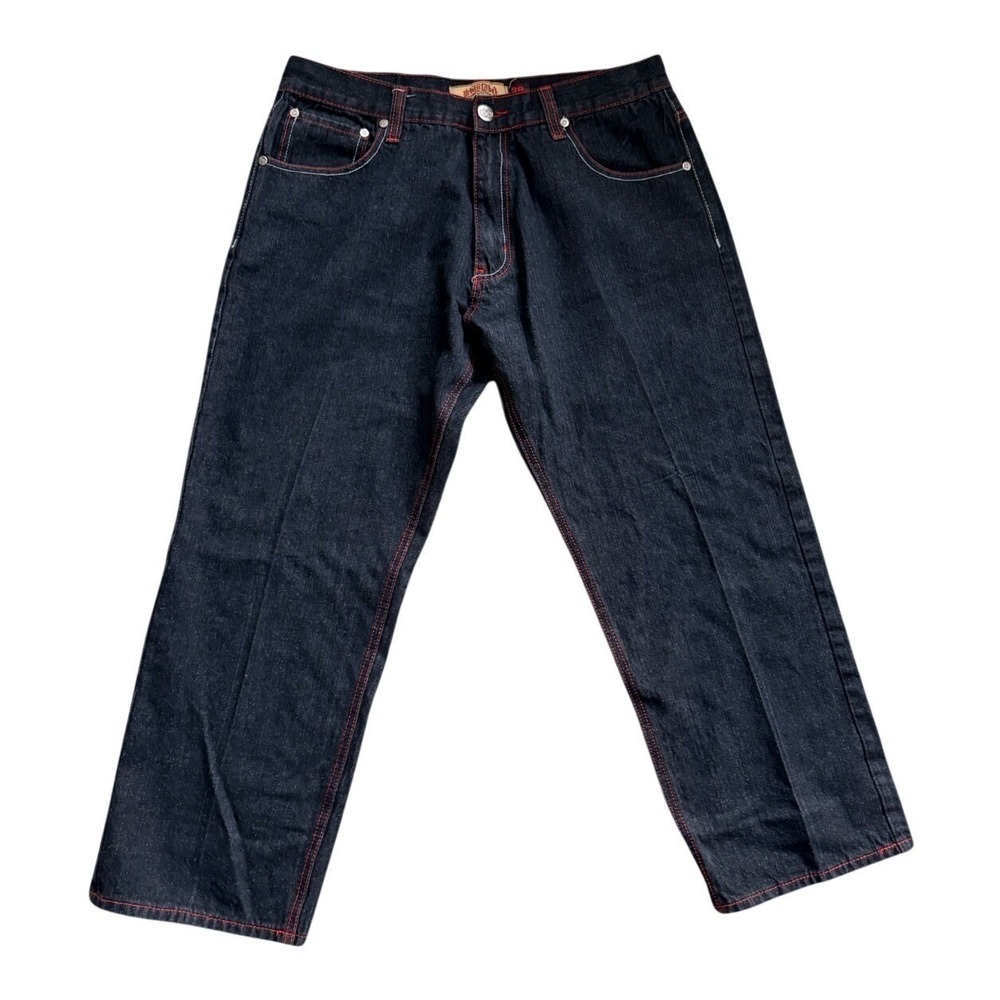 Urban Label Jeans Mens 38 Dark Wash Red Contrast Stitch Straight Leg‎ Streetwear